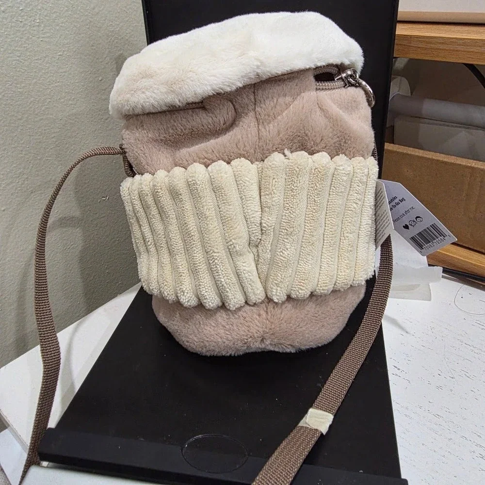 Jellycat Amuseables Coffee-To-Go Bag Plush Crossbody Purse NWT Tan Cream